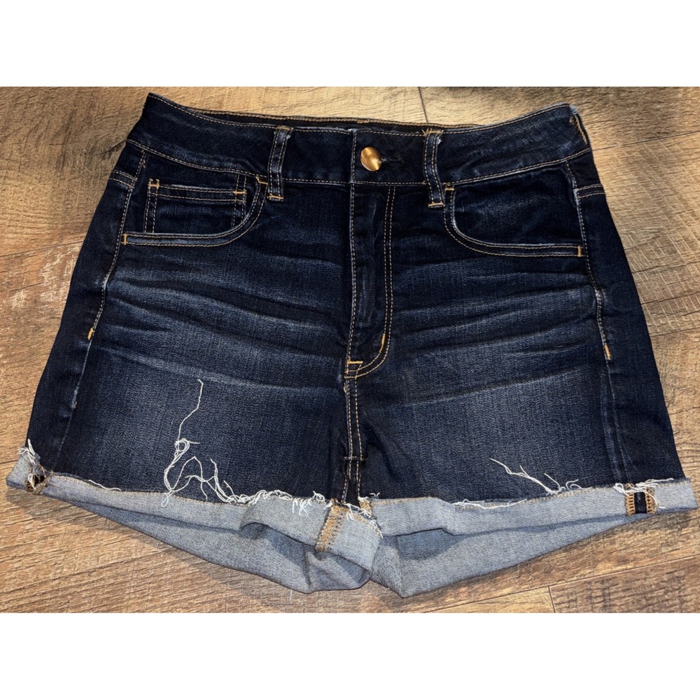 American Eagle Women's Shorts High Rise Shortie Dark Denim Super Stretch Size 8